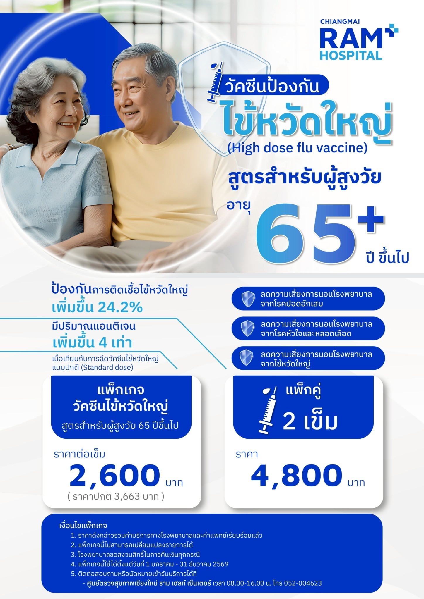 แพ็กเกจวัคซีนป้องกันไข้หวัดใหญ่ สำหรับผู้สูงวัยอายุ 65 ปี ขึ้นไป